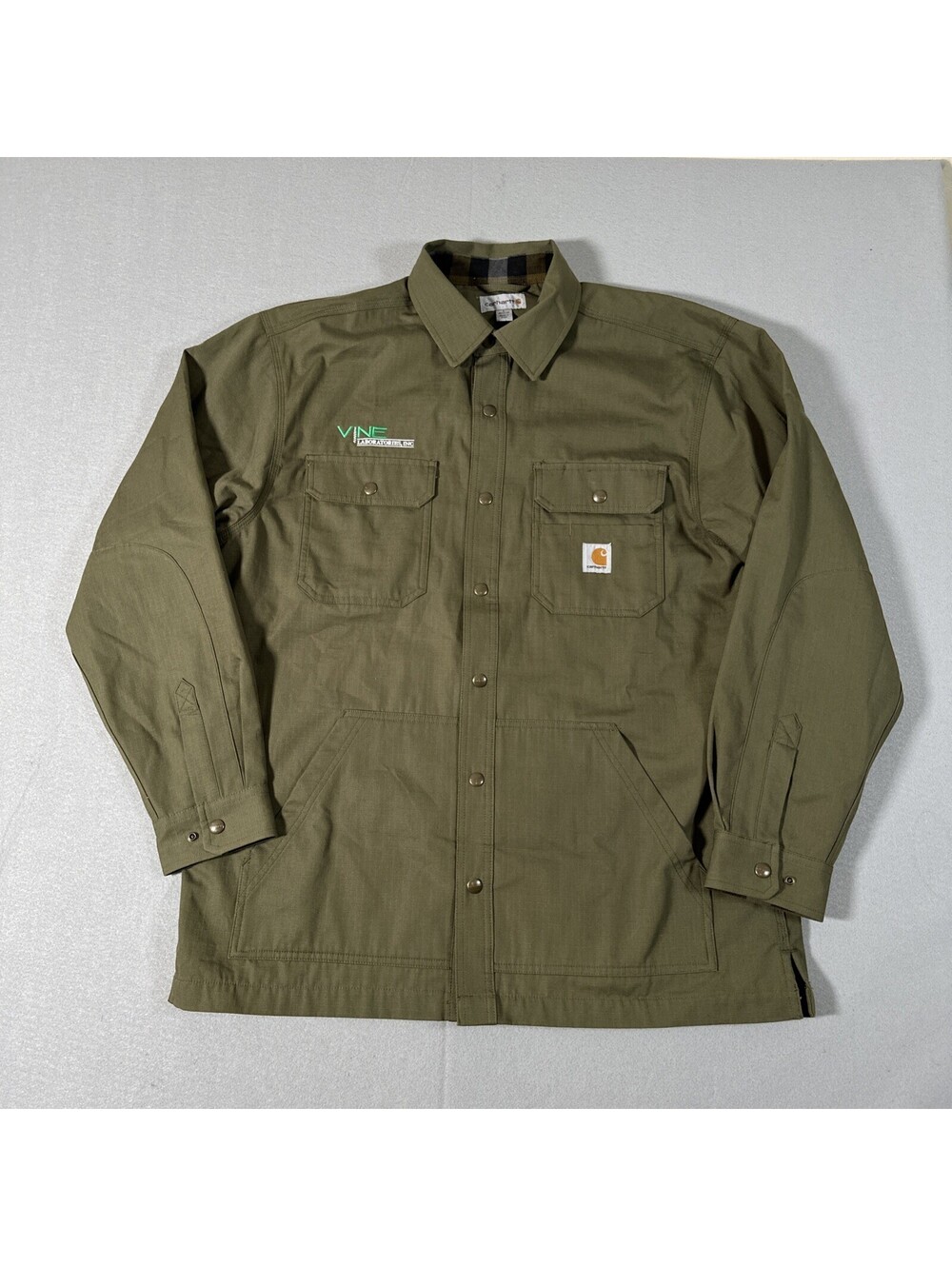 Carhartt Ripstop Shirt Jac Mens Large Flannel Lined Brown 104146 ARG Olive Green